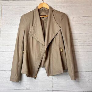 Via Spiga Jacket Womens Size PS Taupe 100% Genuine Lamb Leather Gold Zippers